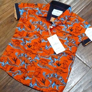 Craft + Flow Dinosaur Button Shirt Orange 4 5